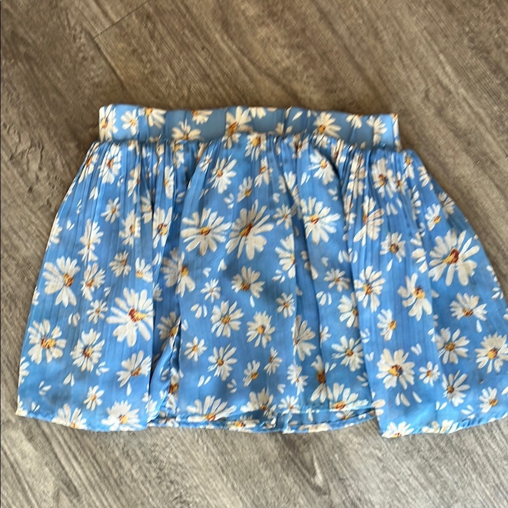 Blue and White Pleated Skater Mini Skirt